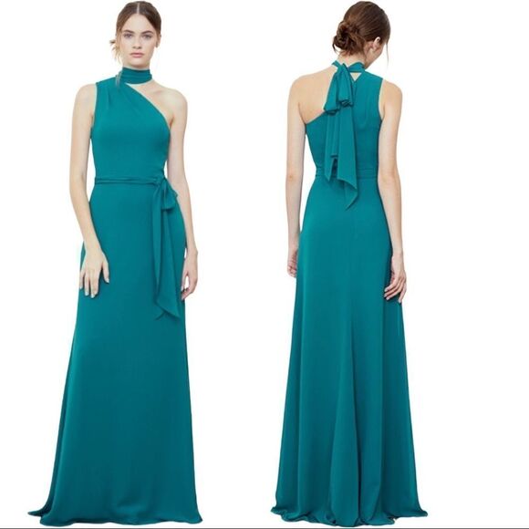 Amsale BRISA One Shoulder Scarf Maxi Gown Dress GB096F - Picture 2 of 6